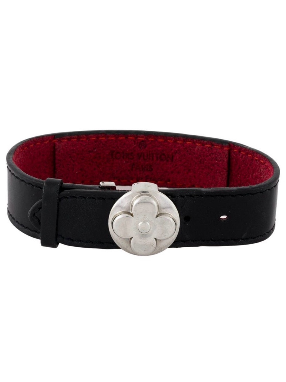 Louis Vuitton Monogram Leather Bracelet Black Red Interior